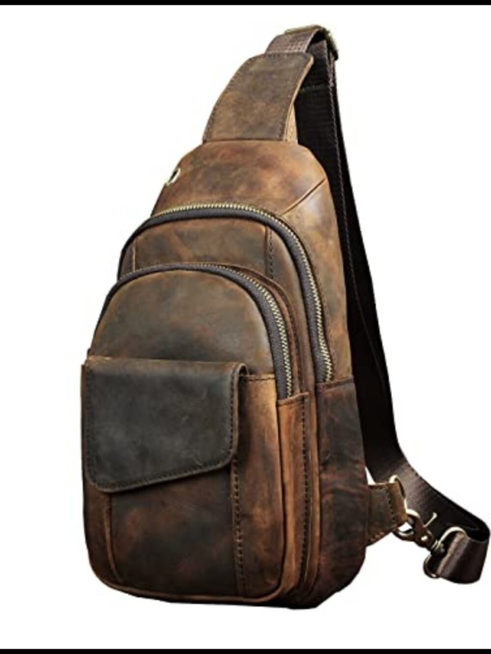 Genuine Leather Crossbody Sling Chest Bag Backpack Casual Travel Hiking